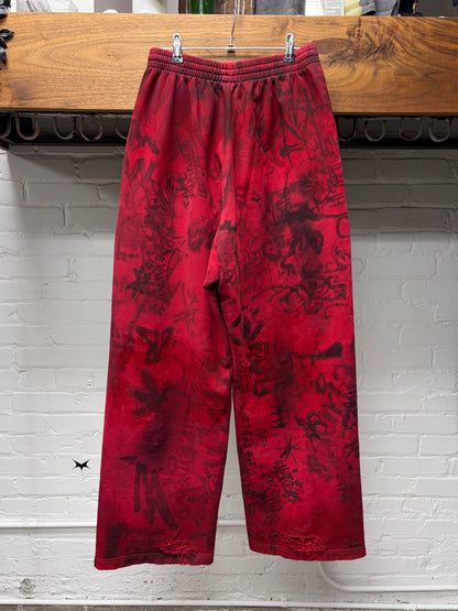 SS2023 Balenciaga ‘Skater’ Red Distressed Wide Leg Sweatpants