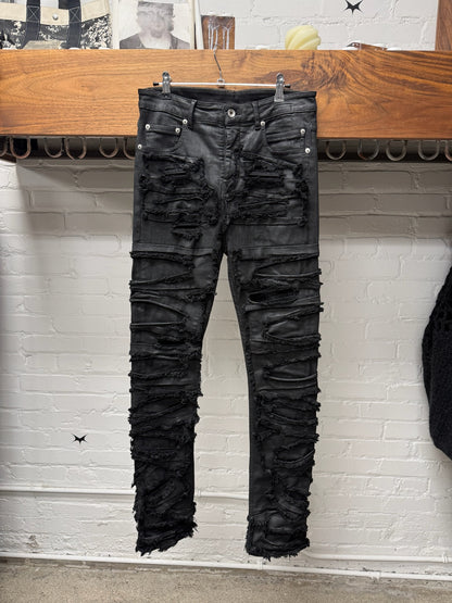 AW2021 Rick Owens ‘Detroit Cut’ Waxed Black Thrash Distressed Denim