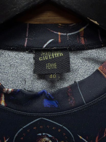 AW1998 Vintage Jean Paul Gaultier ‘Stained Glass’ Cathedral Full Print Mesh Long Sleeve Shirt