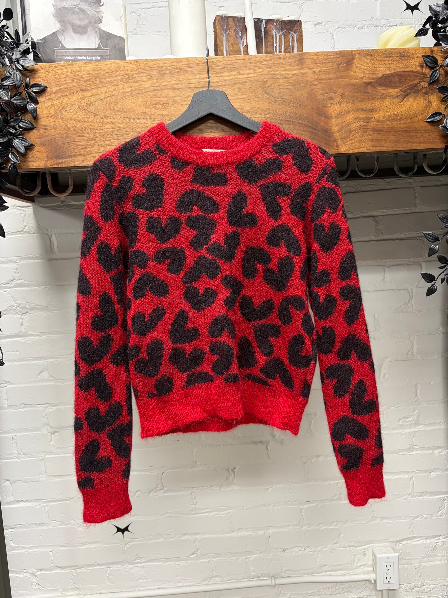 2014 Saint Laurent by Hedi Slimane Red Leopard Pattered Knit Sweater