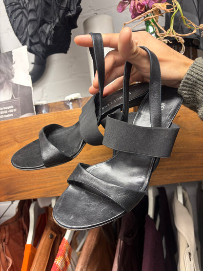 Vintage Helmut Lang Slingback’ Elasticated Strap Black Leather Heeled Pumps