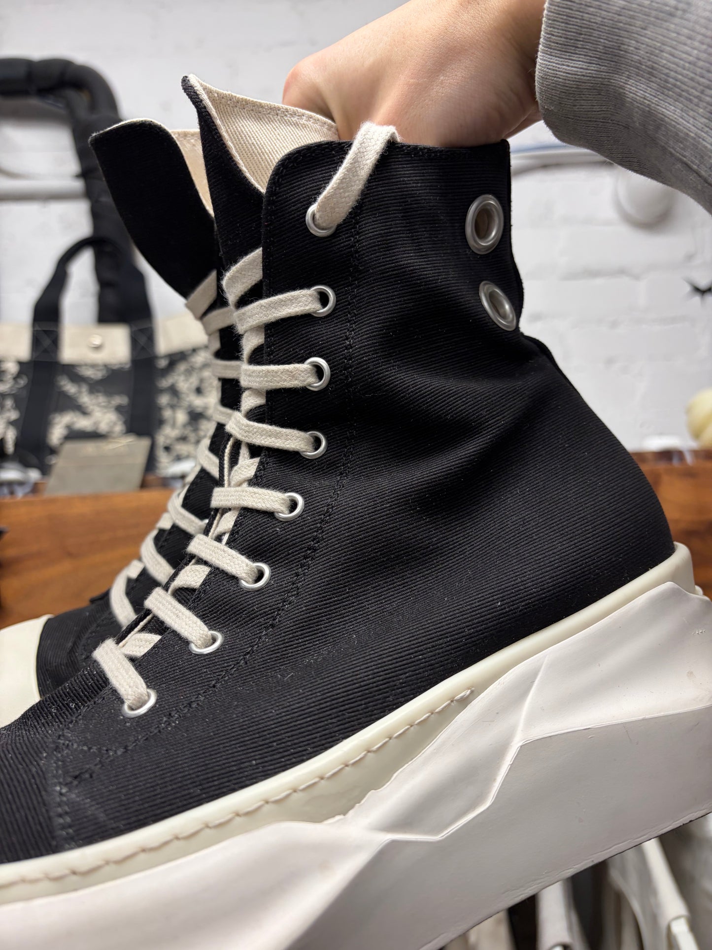 Rick Owens ‘Abstract Sole’ Black Canvas High Top Sneakers