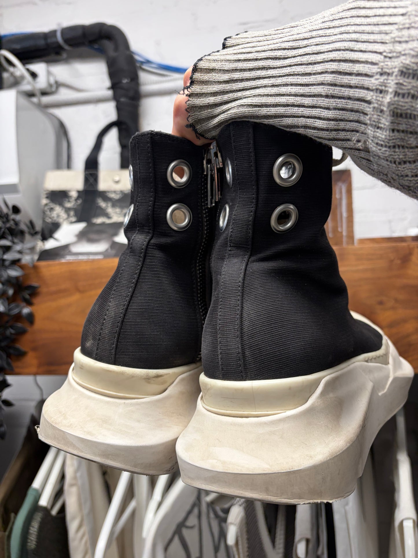 Rick Owens ‘Abstract Sole’ Black Canvas High Top Sneakers