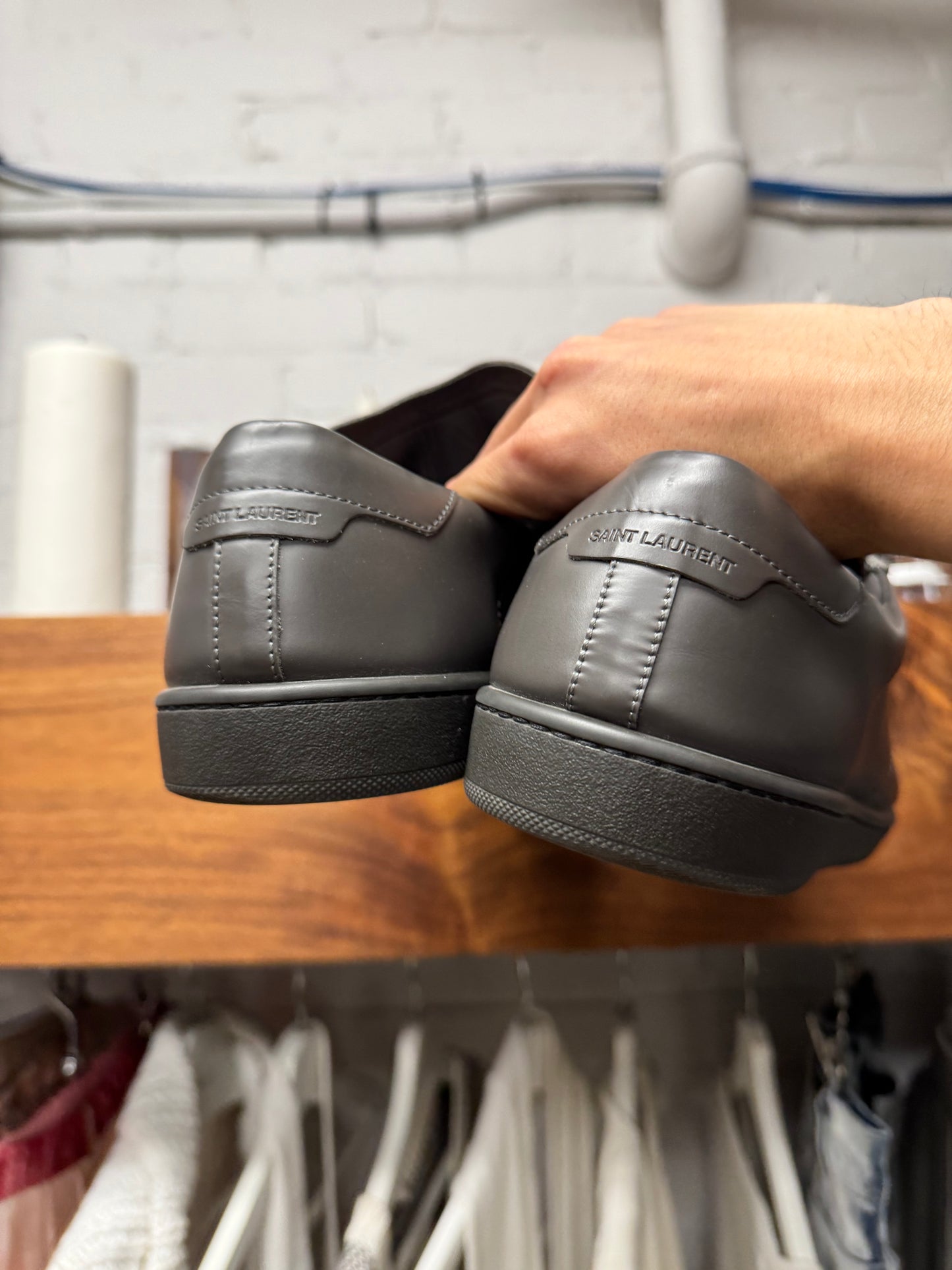Saint Laurent SL/01 Grey Leather Low Top Sneakers