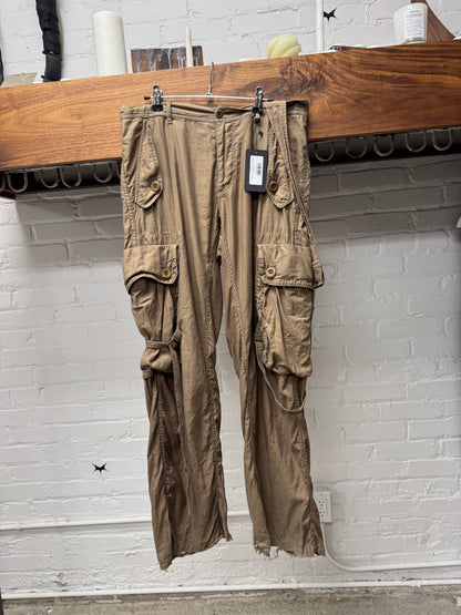 Julius ‘Gas Mask’ Brown Linen Wide Leg Cargo Pants