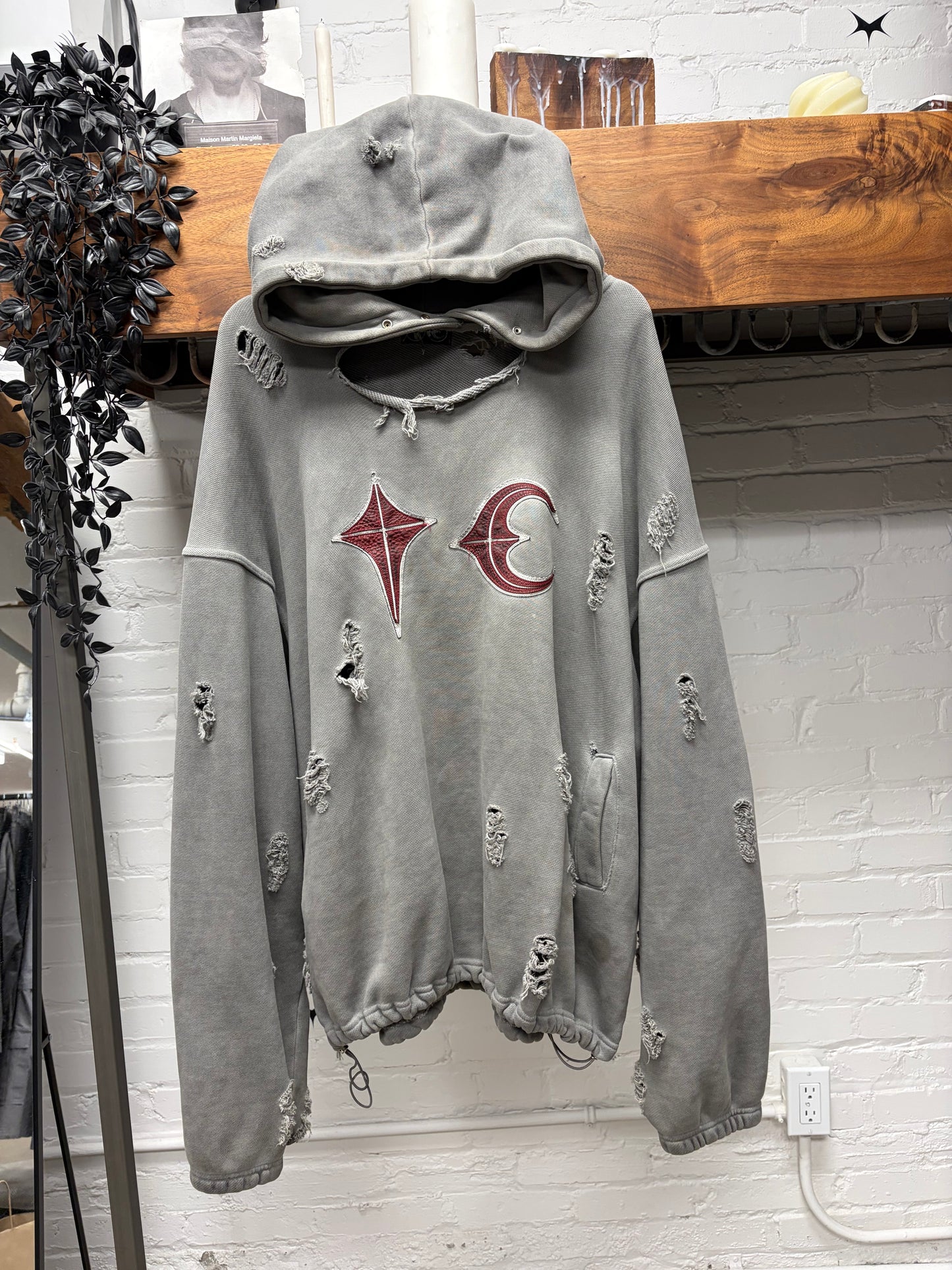 AW2023 Thug Club ‘Rock’ Grey Distressed Embroidered Logo Hoodie