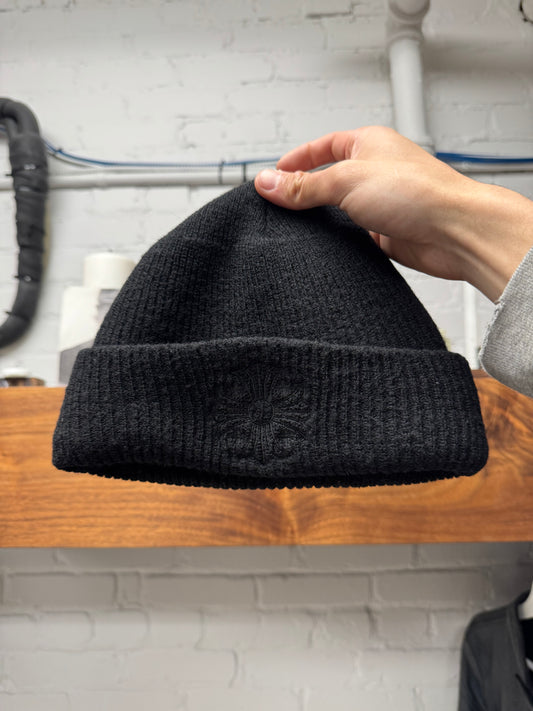 Chrome Hearts Black Ribbed ‘Plus Cross’ Wool Knit Beanie