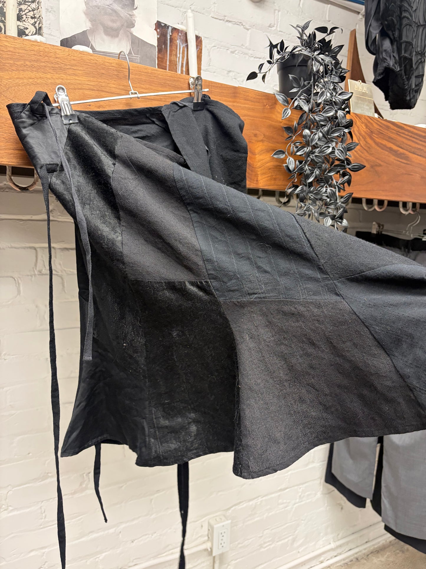 Ann Demeulemeester Mixed Fabrics Panelled Black Midi ‘Wrap’ Tie Up Skirt