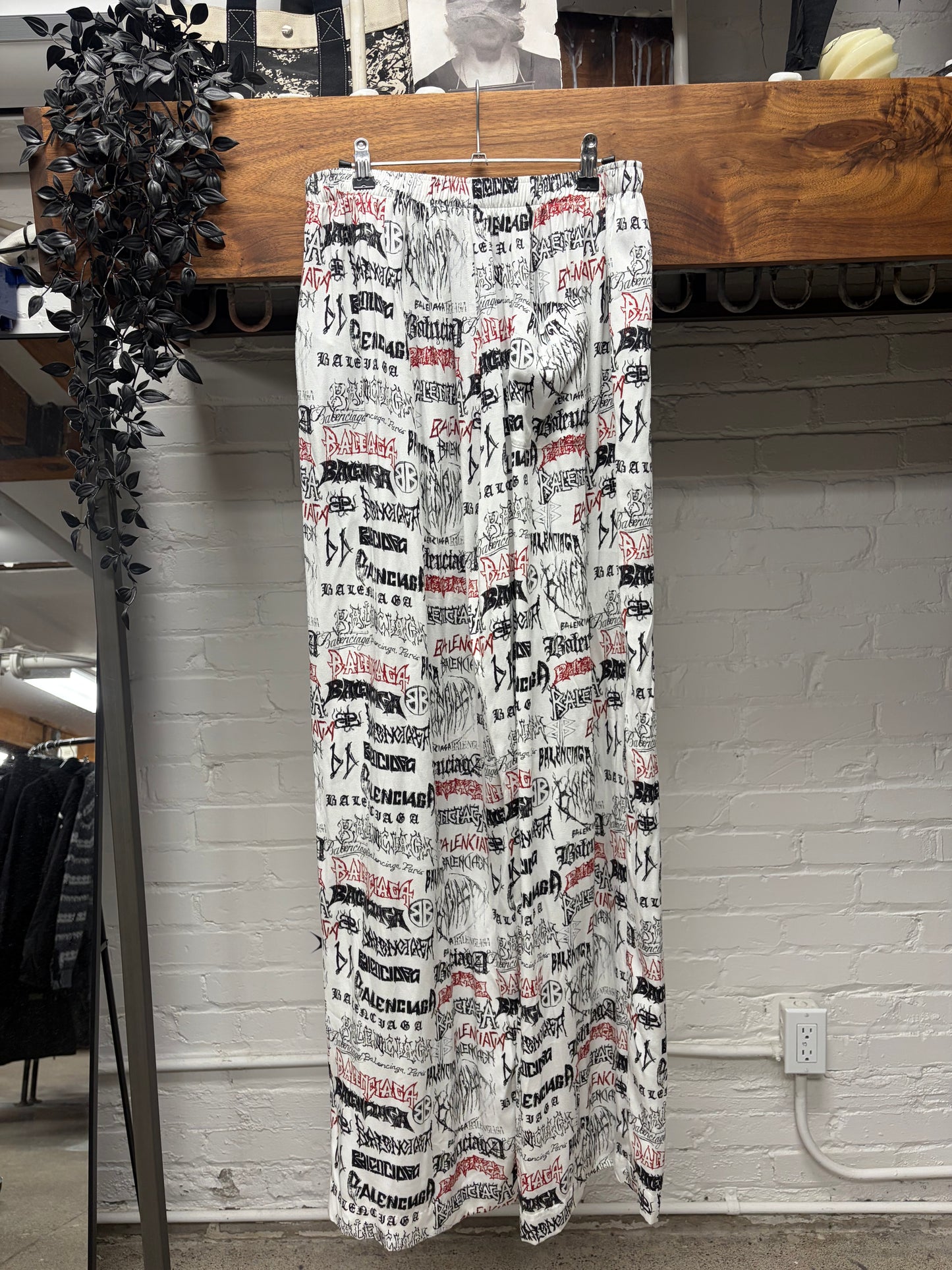 2023 Balenciaga ‘DIY Metal Logo’ White Wide Leg Pyjama Pants