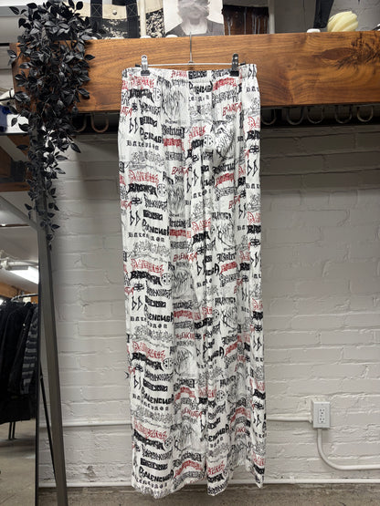 2023 Balenciaga ‘DIY Metal Logo’ White Wide Leg Pyjama Pants