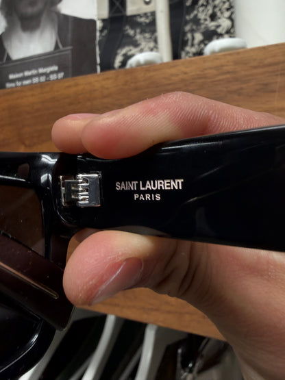 Saint Laurent Matte Black/Silver Box Shaped Black Tint Sunglasses