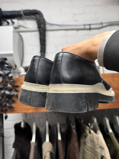 Bottega Veneta ‘Tire’ Black/Cream Calfskin Leather Derbys