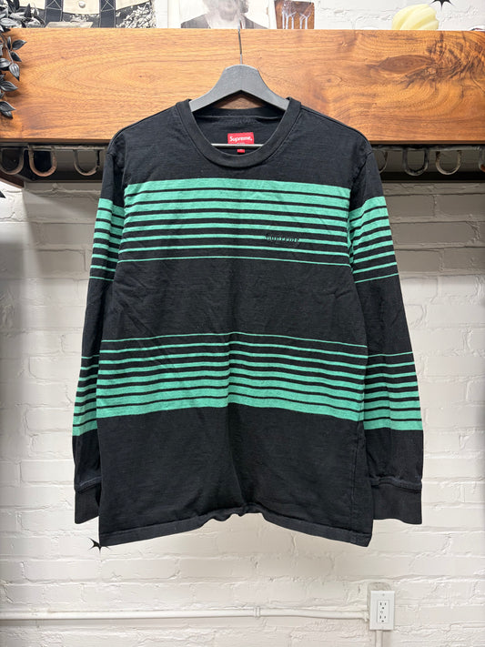 AW2018 Supreme ‘Rugby’ Black/Green Striped Long Sleeve Shirt