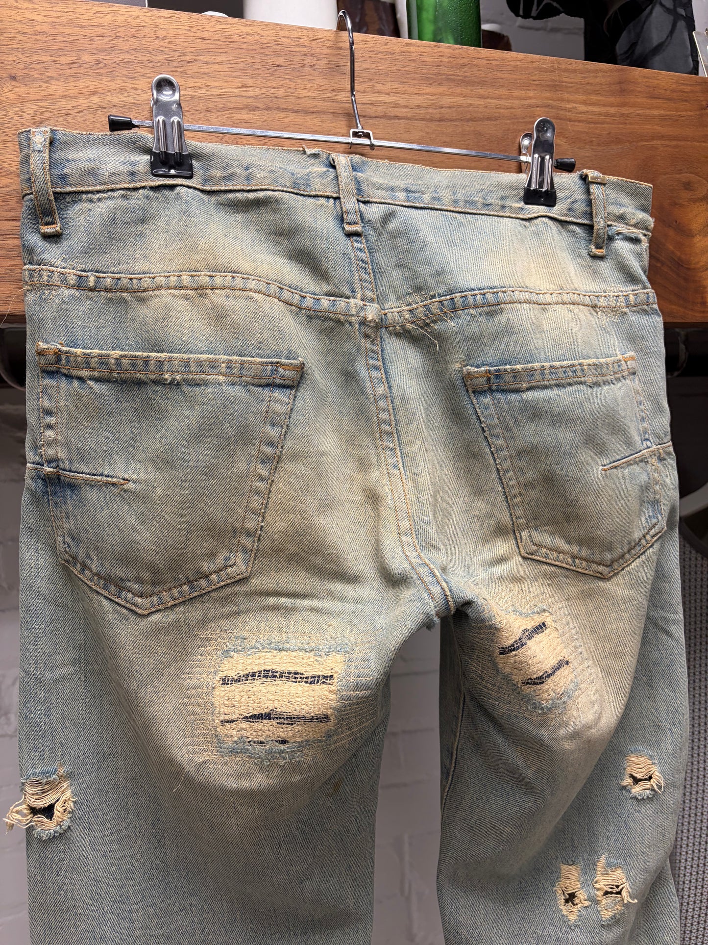 SS2006 Dior Homme by Hedi Slimane ‘Crash’ Unaltered Distressed Blue Dirt Wash Skinny Jeans