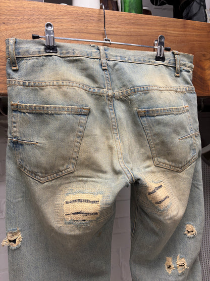 SS2006 Dior Homme by Hedi Slimane ‘Crash’ Unaltered Distressed Blue Dirt Wash Skinny Jeans