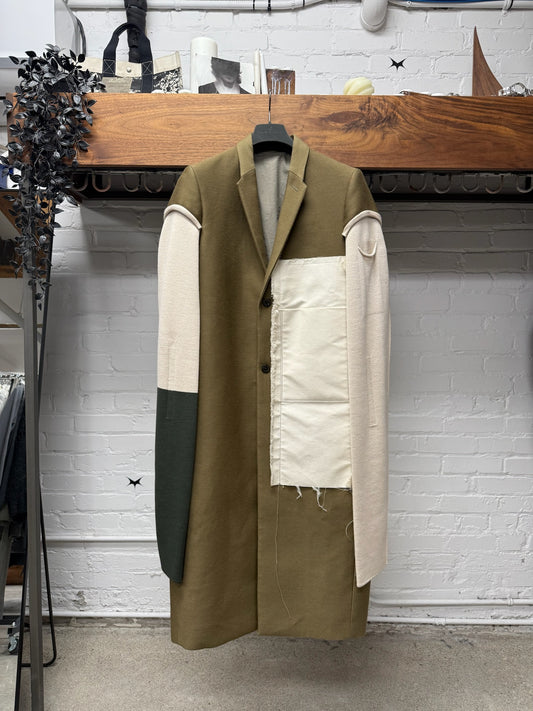 1/12 AW2017 Rick Owens ‘Glitter’ Runway Panelled Wool/Cotton Full Length Coat