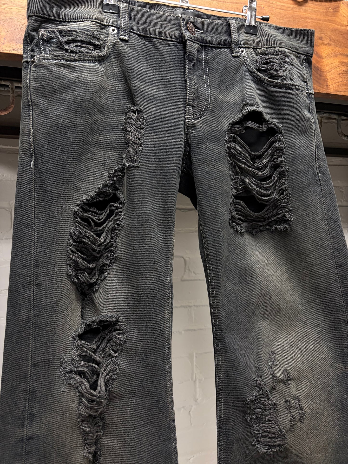 Balenciaga ‘Destroy’ Dirt Washed Black Distressed Flared Denim