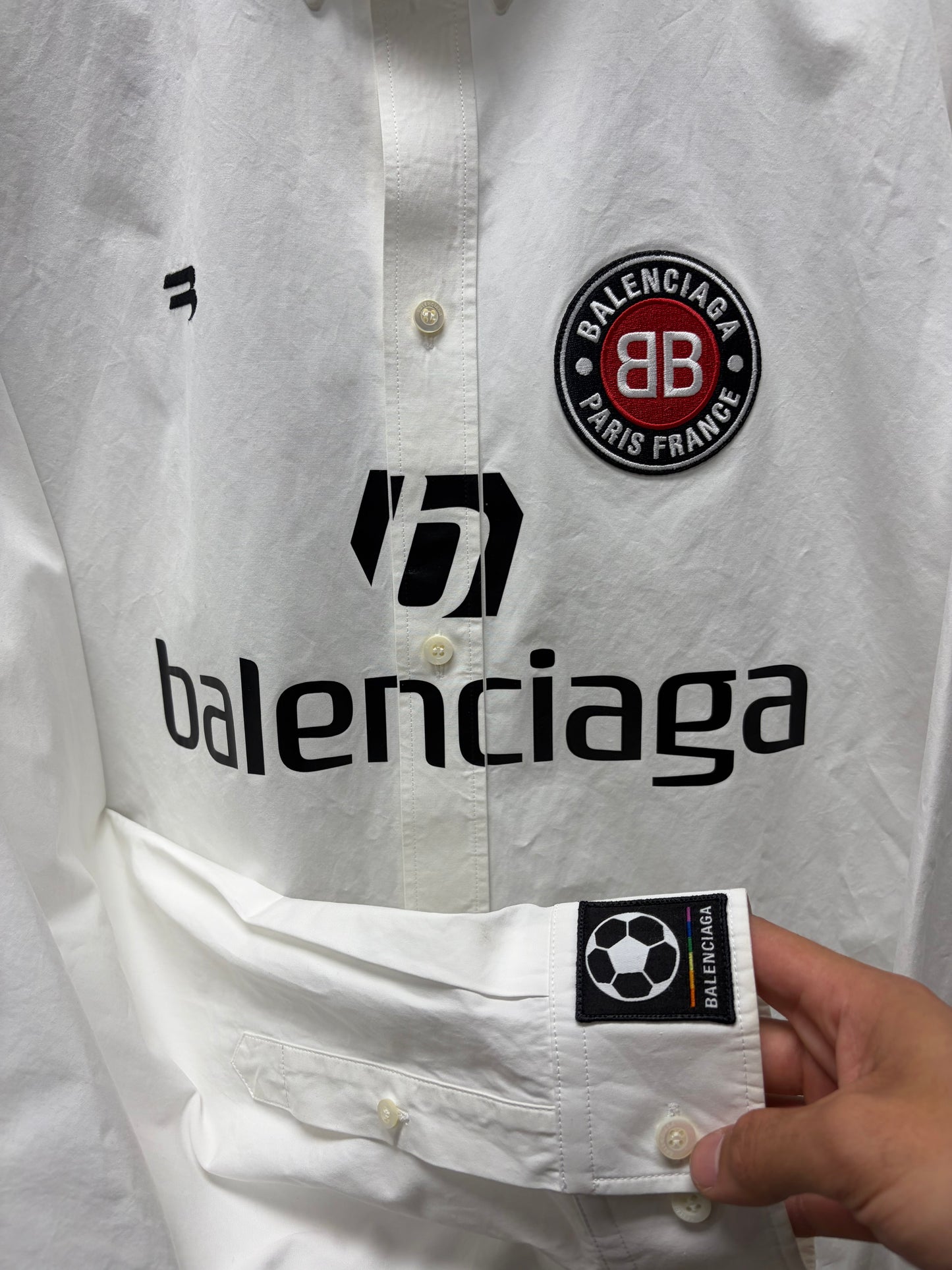 2020 Balenciaga ‘Soccer Sponsor’ Oversized White Button Down Jersey Shirt