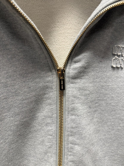 Miu Miu ‘Appliqué Logo’ Grey Cotton Zip-Up Hoodie
