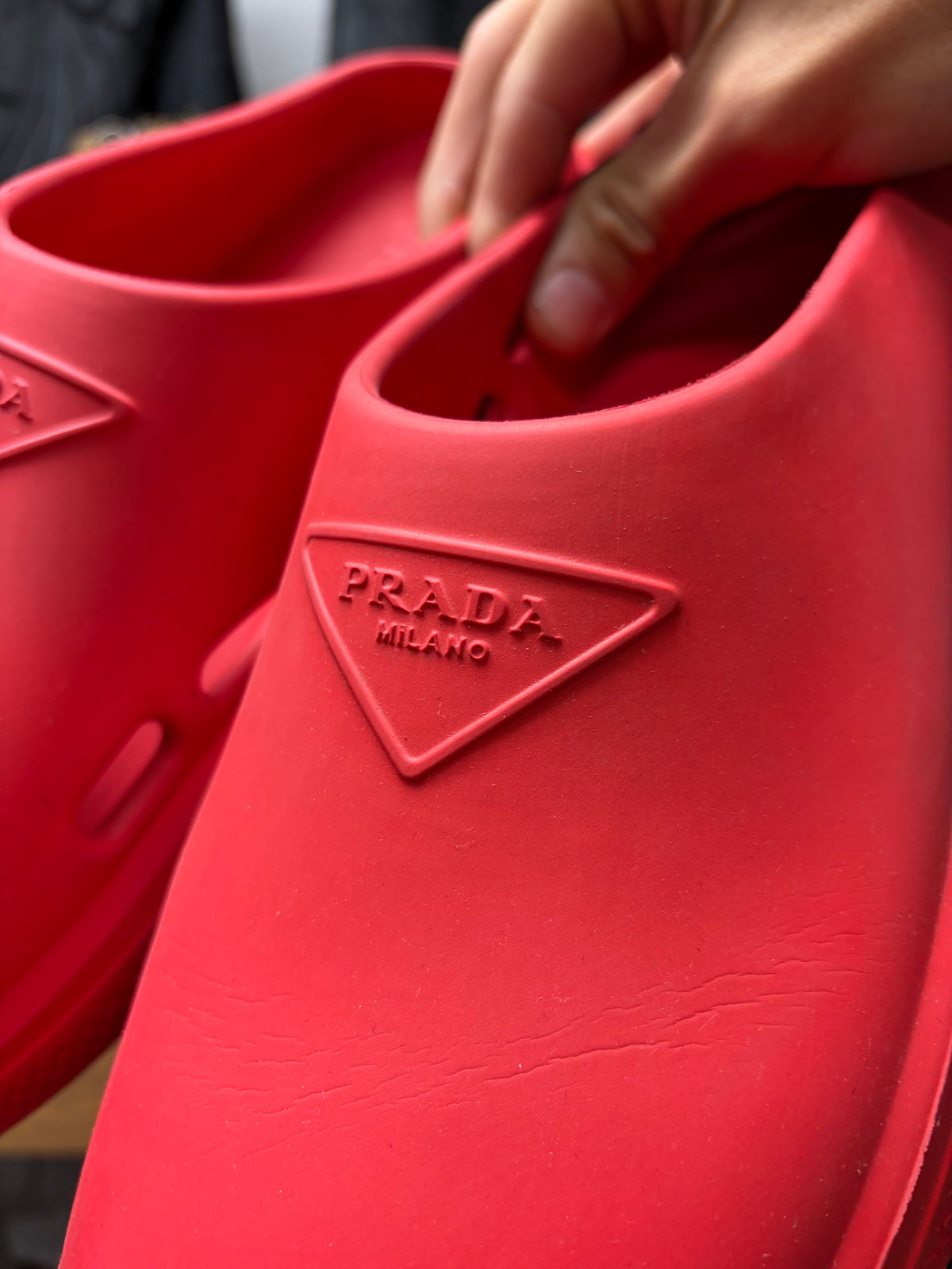 Prada Red Foam Rubber Slip-On Mules