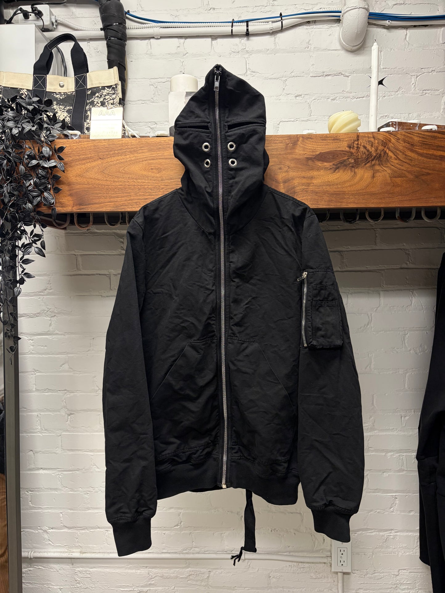 Rick Owens Black ‘Gimp’ Canvas Masked Full Zip Hoodie