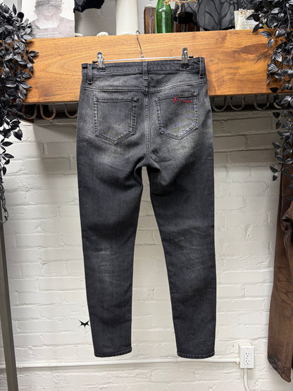 2017 Saint Laurent D05 ‘je t’aime’ Embroidered Pocket Detail Black Skinny Jeans