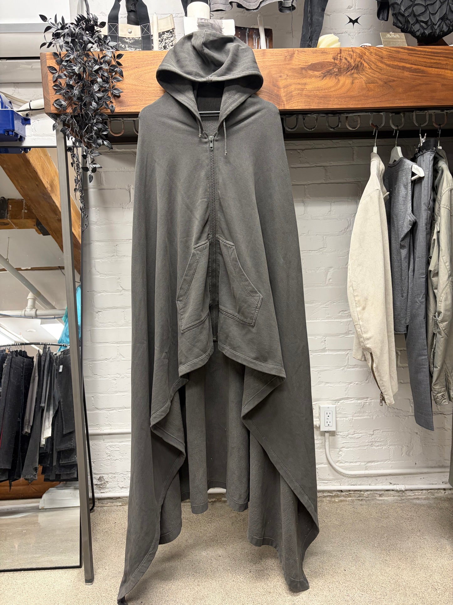 AW2004 Raf Simons ‘Waves’ Faded Grey Zip-Up Cloaked Hoodie