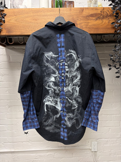 SS2019 Vetements ‘Fusion’ Layered Navy/Plaid Hybrid Button Up Shirt