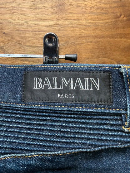 Balmain Classic Raw Wash Blue Moto-Biker Skinny Jeans