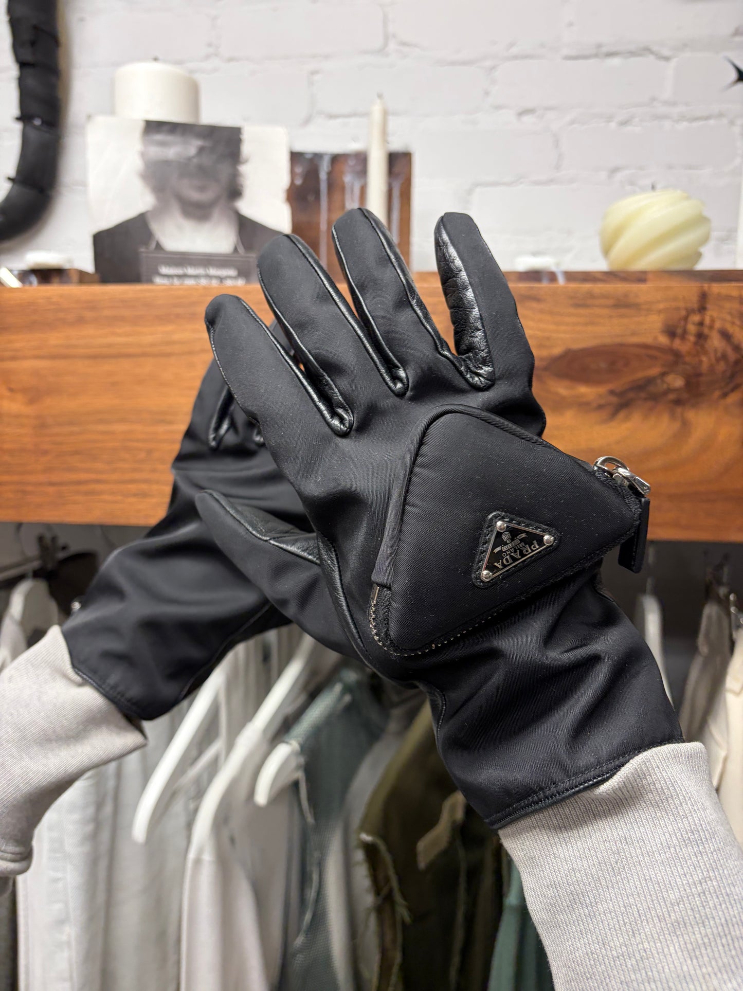 AW2021 Prada by Raf Simons Re-Nylon/Napa Leather Hybrid Gloves