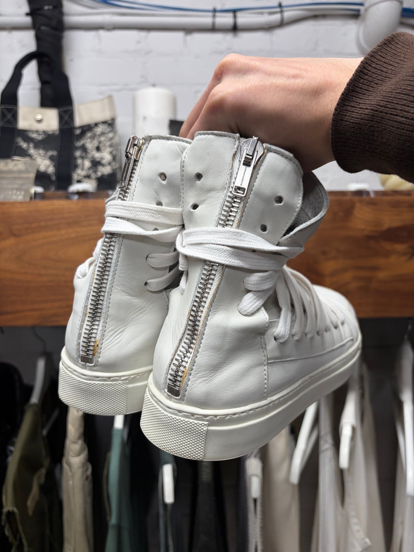 Kris Van Assche Multi-Lace White High Top Sneakers