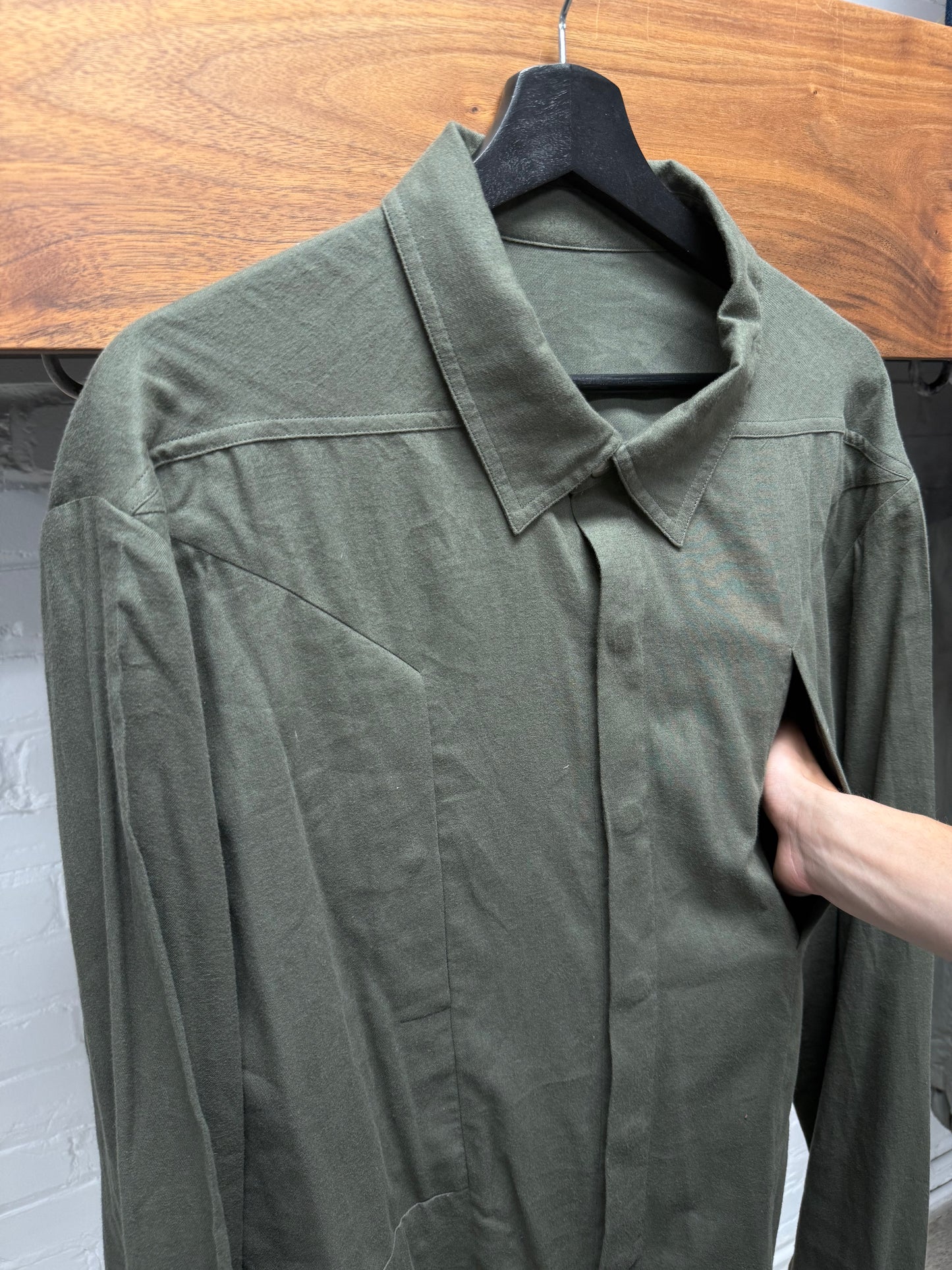 Rick Owens Shoulder-Strap ‘Bosco’ Button Snap Lightweight Work Shirt