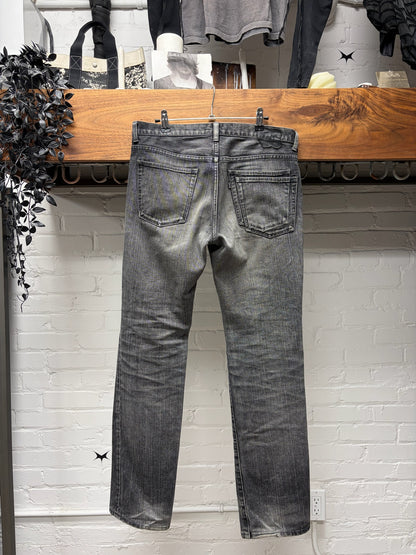 Number (N)ine Black ‘Crying Heart’ Leather Patch Faded Black Skinny Jeans