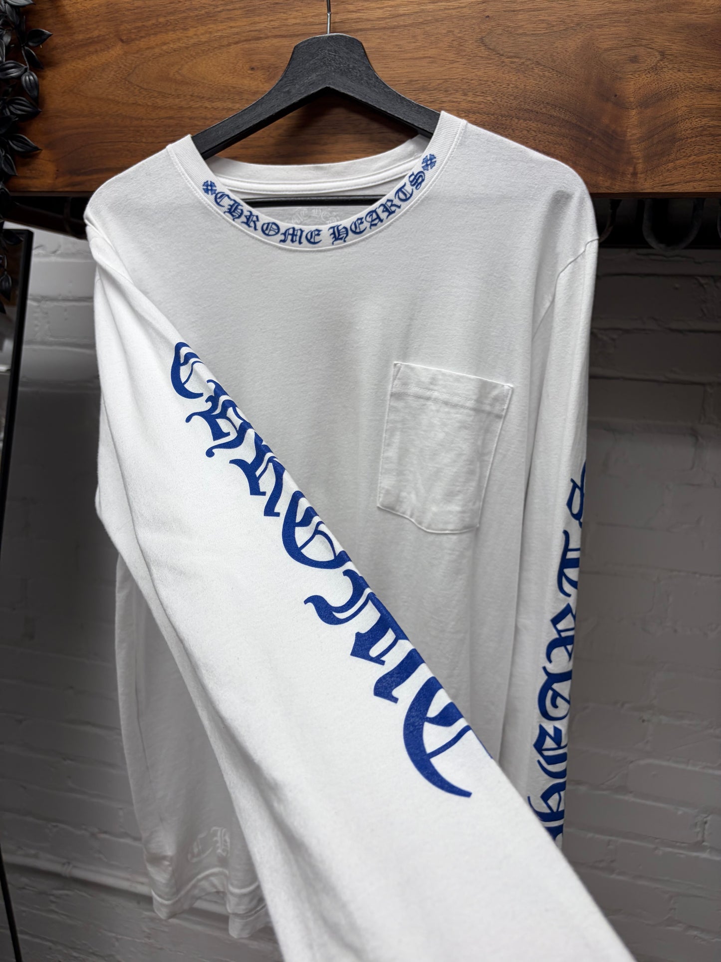 Chrome Hearts Blue/White Scroll Logo Long Sleeve Shirt