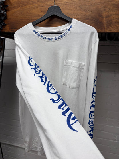 Chrome Hearts Blue/White Scroll Logo Long Sleeve Shirt