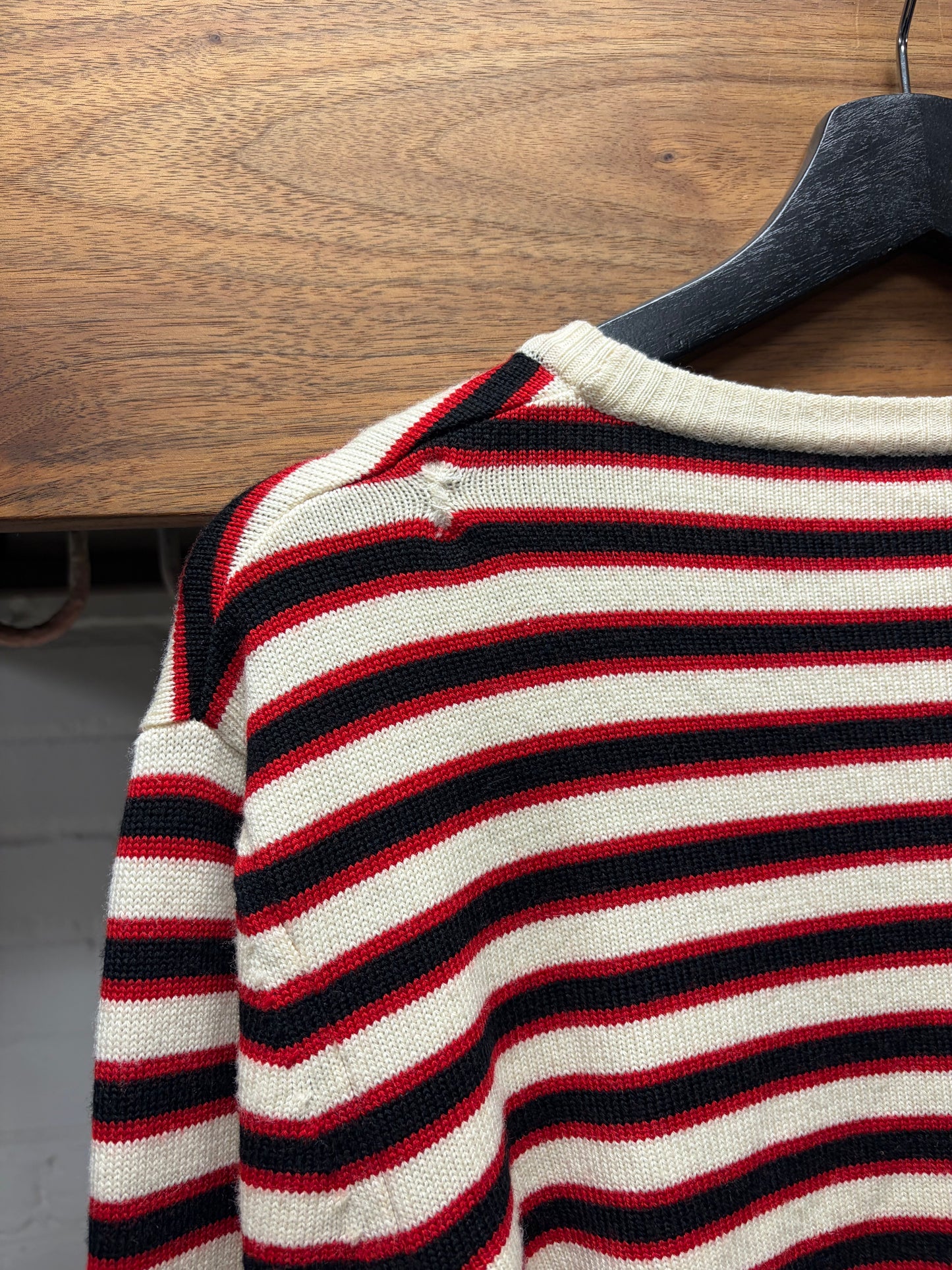 2017 Saint Laurent Striped Wool Cream/Red Knit Sweater
