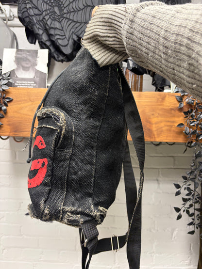 Vintage Jean Paul Gaultier ‘Paint Cracked’ J.P.G. Logo Faded Black Denim Backpack