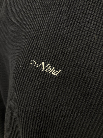 Neighborhood Embroidered Black/White Thermal Cotton Long Sleeve Shirt