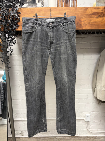 Yves Saint Laurent Rive Gauche Washed Grey ‘YSL’ Logo Skinny Jeans