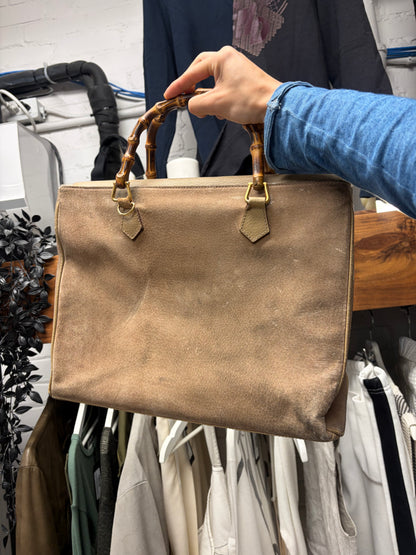 Gucci Bamboo Top Handle Brown Suede Work-Bag