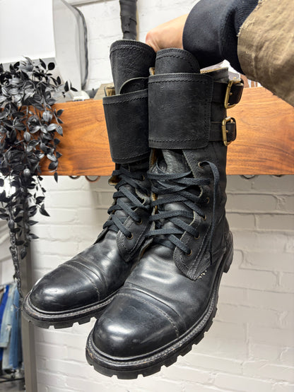 2000s Dolce & Gabbana Buckle Strap Closure Leather Combat Boots