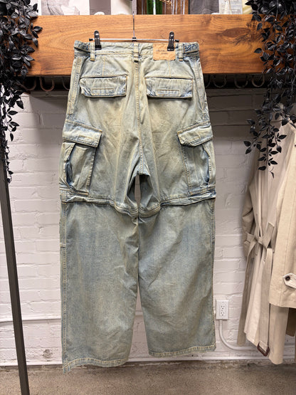 2023 Balenciaga Dirt Washed Blue Wide Leg Cargo Denim