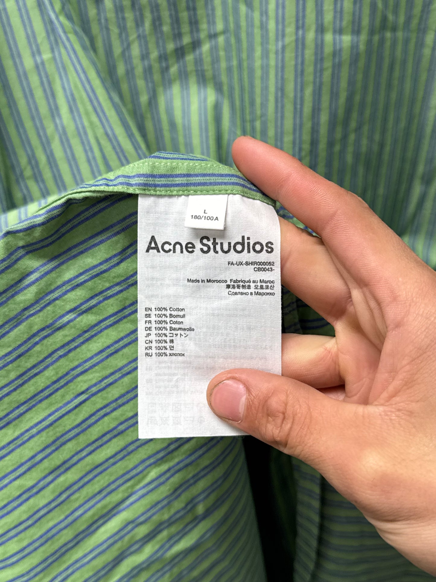 Acne Studios Mint Green Pinstripe Button Down Shirt