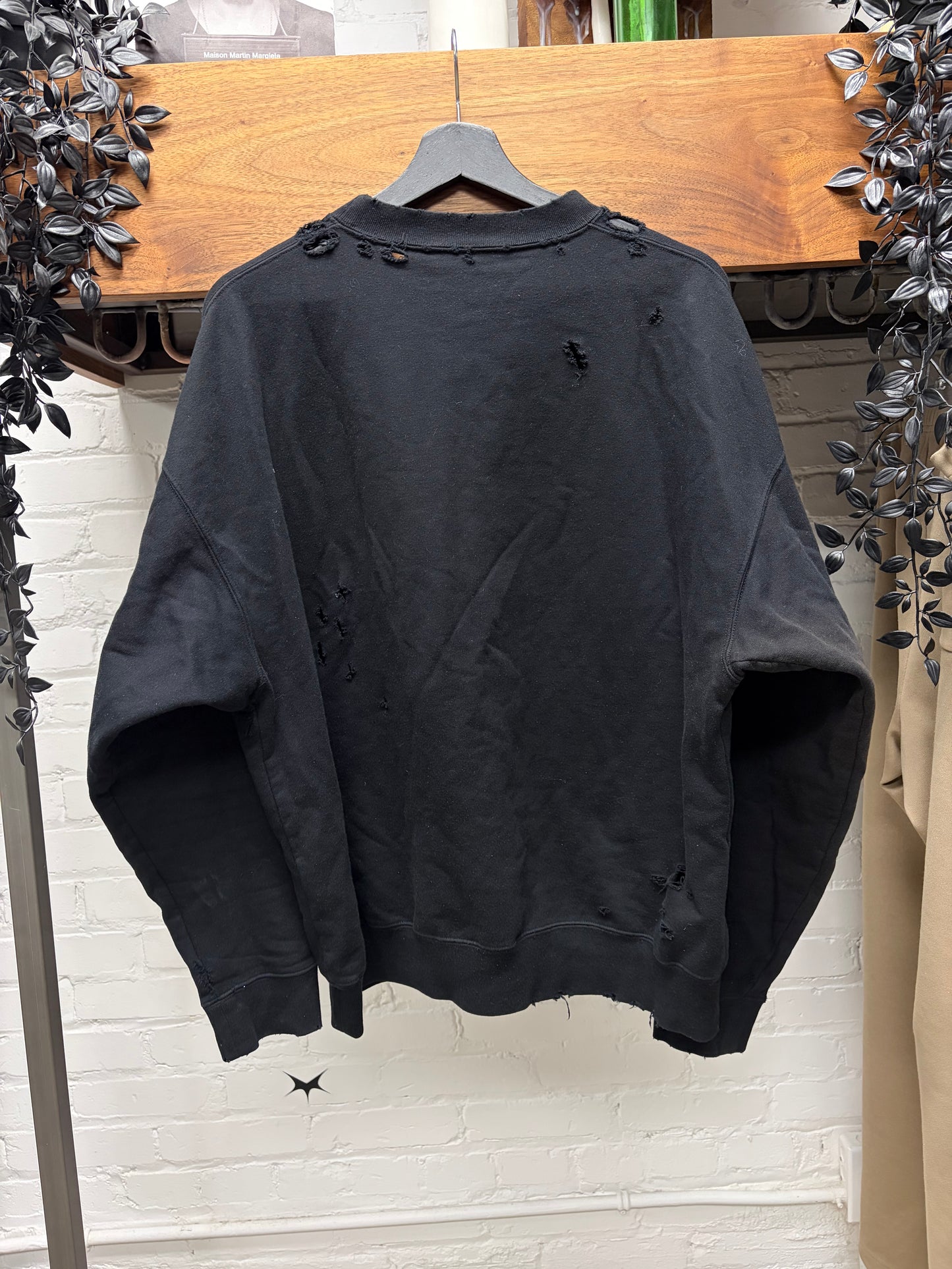 2021 Balenciaga Distressed Cotton ‘Paris’ Black/Orange Logo Sweatshirt