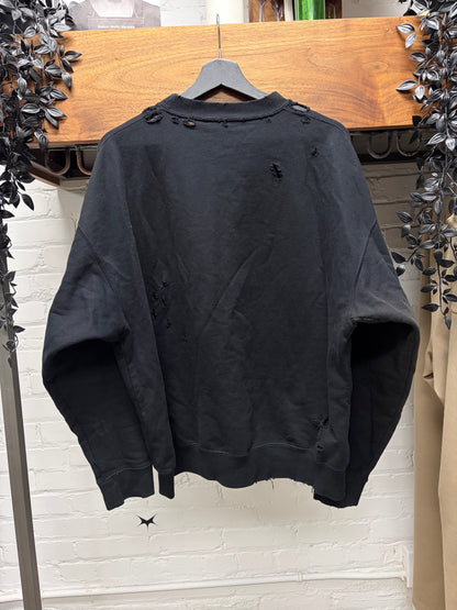 2021 Balenciaga Distressed Cotton ‘Paris’ Black/Orange Logo Sweatshirt