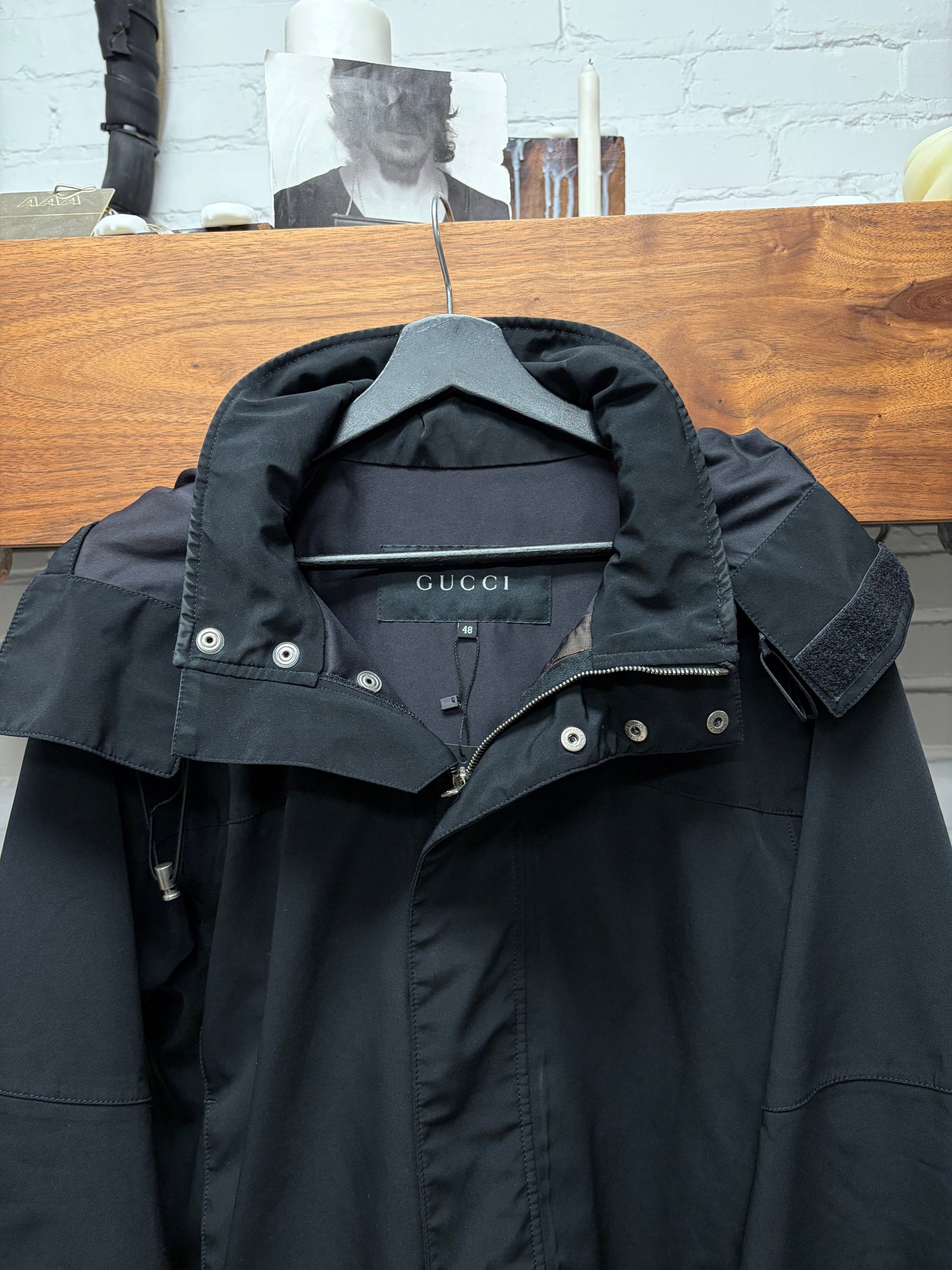 2000s Gucci Waterproof Hooded Black Shell Jacket