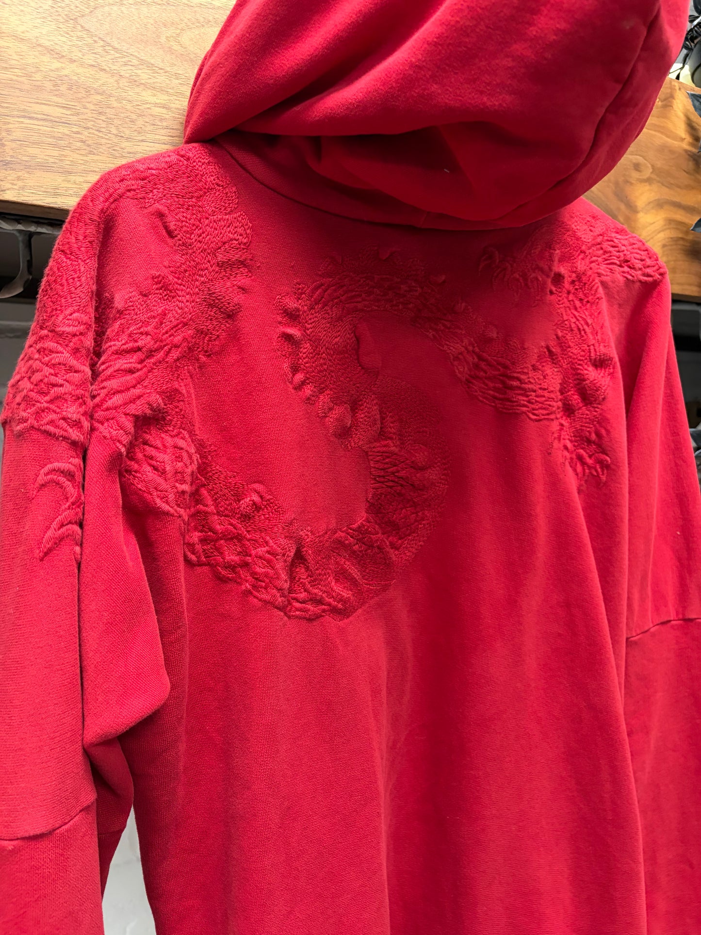 Balmain Double Side-Zip ‘Ancient Dragon’ Embroidered Red Hoodie
