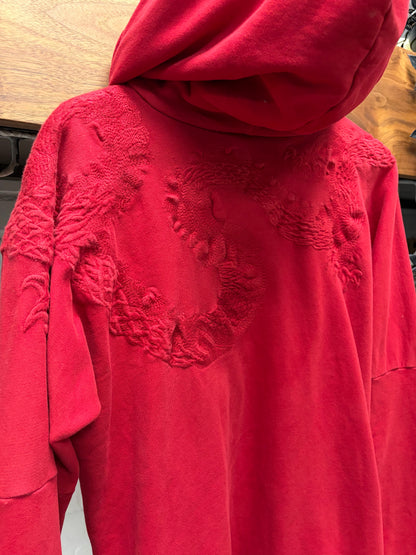 Balmain Double Side-Zip ‘Ancient Dragon’ Embroidered Red Hoodie