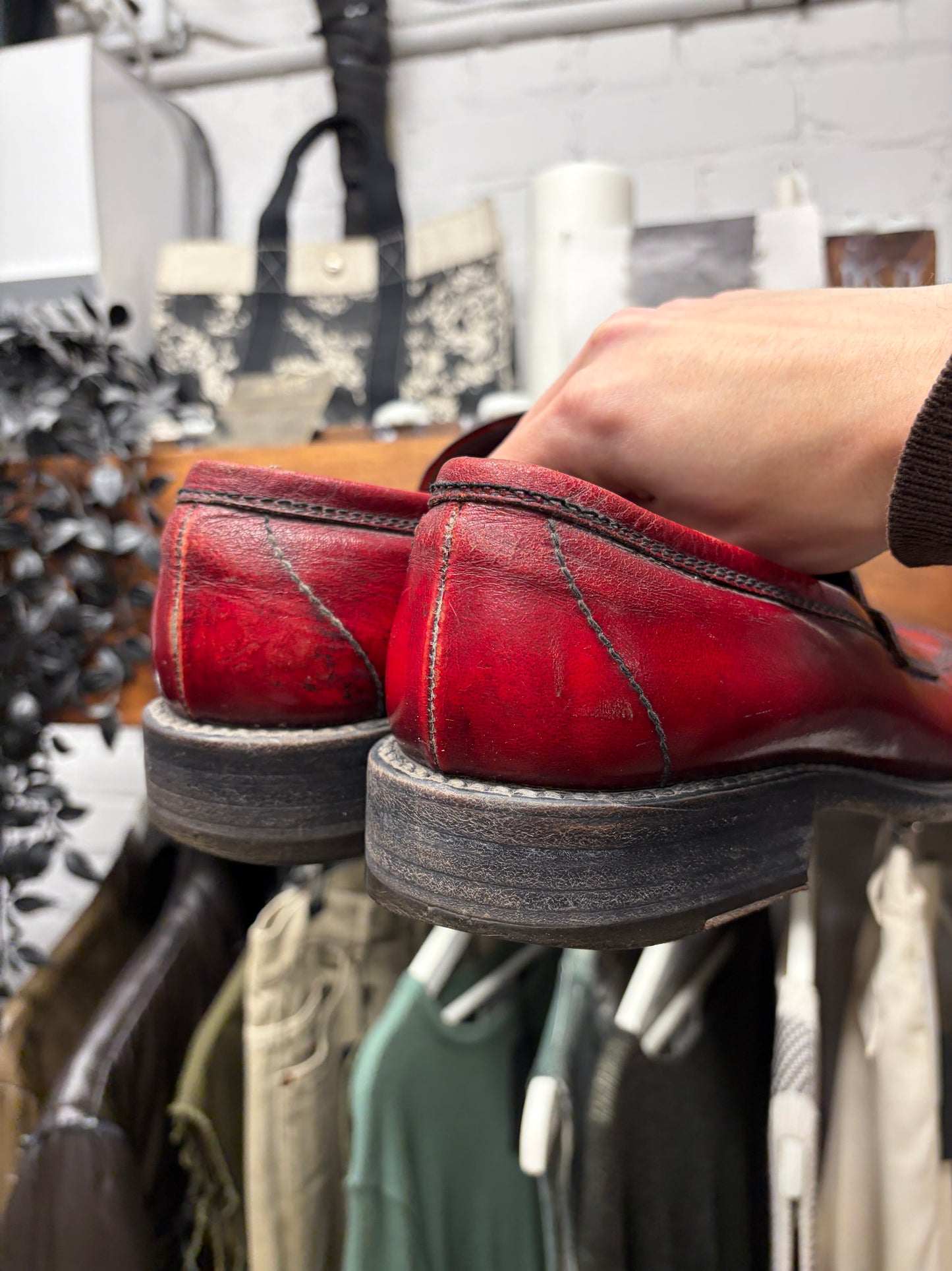 Sample Prada Oxblood Red Leather Penny Loafers