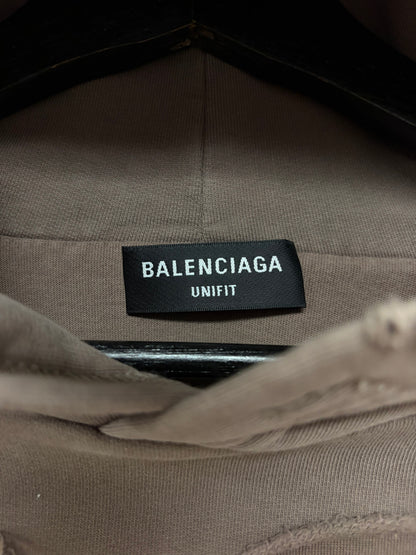 2021 Balenciaga ‘Caps’ Destroyed Brown Logo Heavy Cotton Hoodie